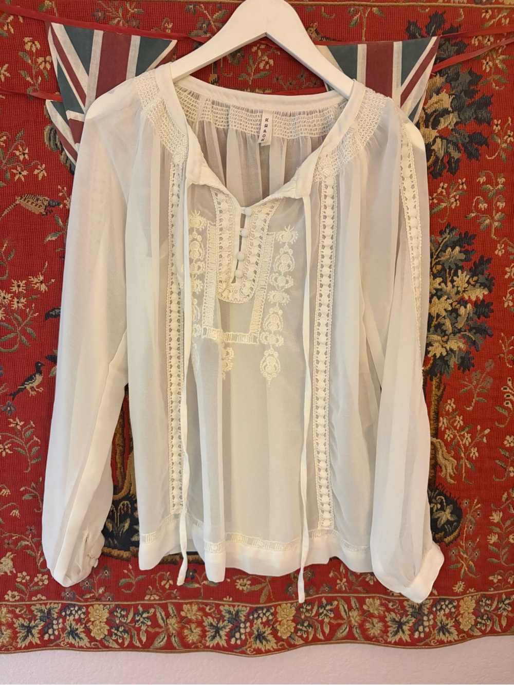 Roper Cream Embroidered Peasant Blouse